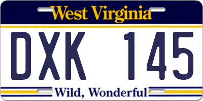 WV license plate DXK145