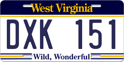 WV license plate DXK151