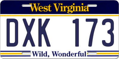 WV license plate DXK173