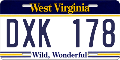 WV license plate DXK178