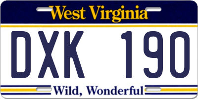 WV license plate DXK190