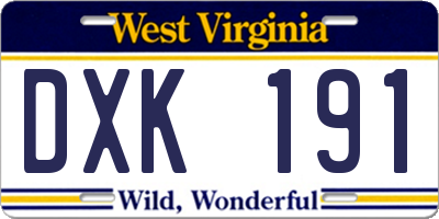 WV license plate DXK191