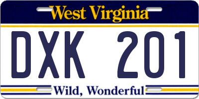 WV license plate DXK201