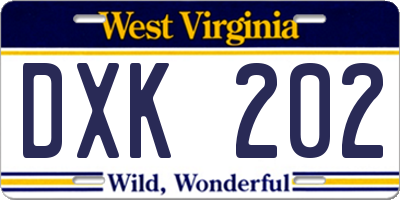WV license plate DXK202