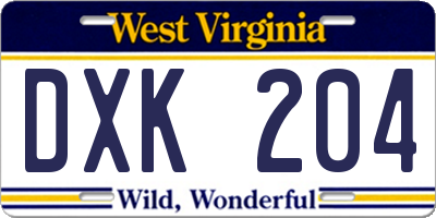 WV license plate DXK204