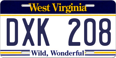 WV license plate DXK208