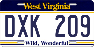 WV license plate DXK209