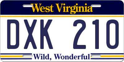 WV license plate DXK210
