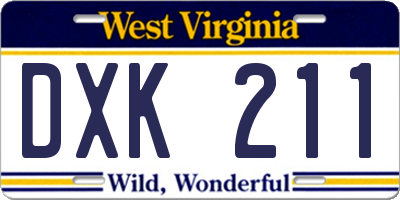 WV license plate DXK211