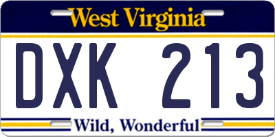 WV license plate DXK213