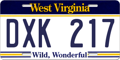 WV license plate DXK217