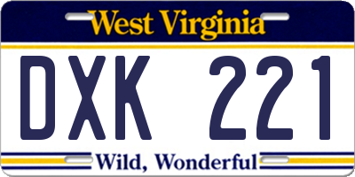 WV license plate DXK221