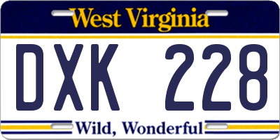 WV license plate DXK228