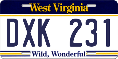 WV license plate DXK231