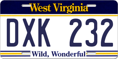 WV license plate DXK232