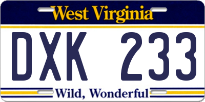 WV license plate DXK233