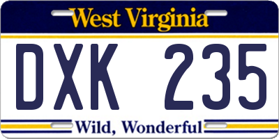 WV license plate DXK235