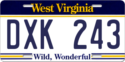 WV license plate DXK243
