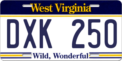 WV license plate DXK250