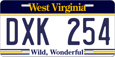 WV license plate DXK254