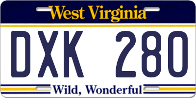 WV license plate DXK280