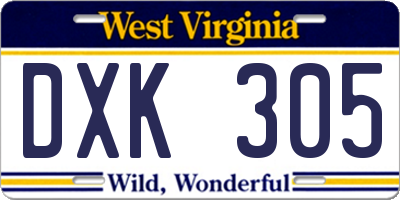 WV license plate DXK305