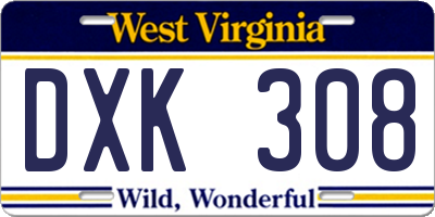 WV license plate DXK308