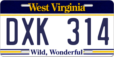 WV license plate DXK314