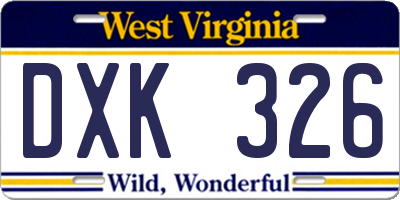 WV license plate DXK326