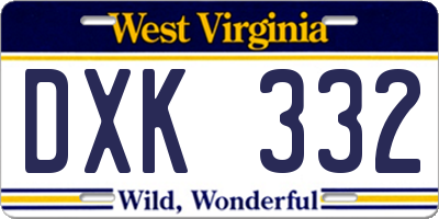 WV license plate DXK332