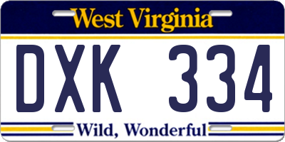 WV license plate DXK334