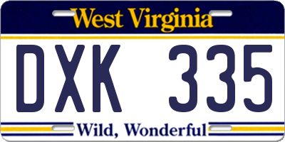 WV license plate DXK335