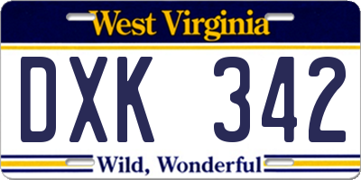 WV license plate DXK342