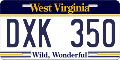 WV license plate DXK350