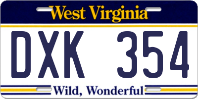 WV license plate DXK354