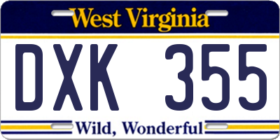 WV license plate DXK355
