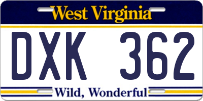 WV license plate DXK362