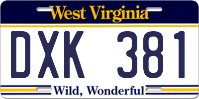 WV license plate DXK381