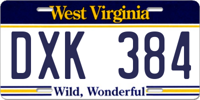 WV license plate DXK384