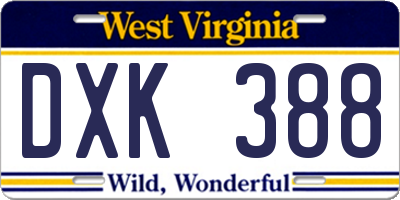 WV license plate DXK388