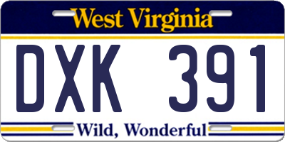WV license plate DXK391