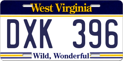 WV license plate DXK396