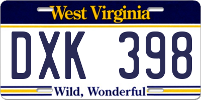 WV license plate DXK398