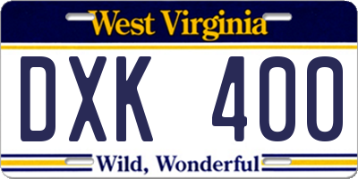 WV license plate DXK400