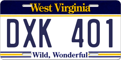 WV license plate DXK401