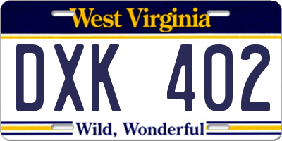 WV license plate DXK402
