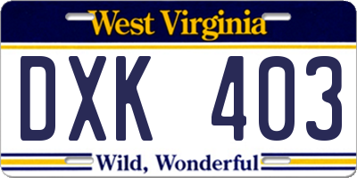 WV license plate DXK403