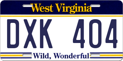 WV license plate DXK404