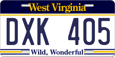 WV license plate DXK405