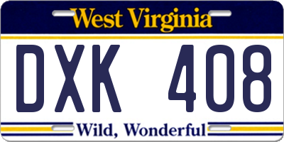WV license plate DXK408